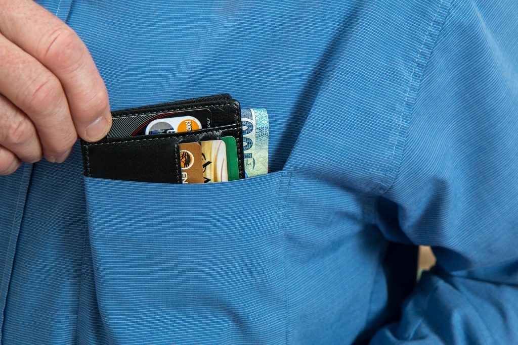 Wallet with credit card and bills